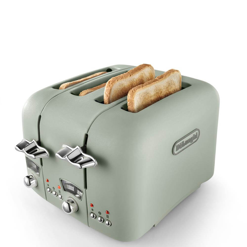 DeLonghi Argento Flora Green 4 Slice Toaster
